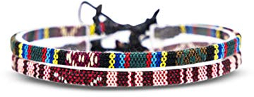 Made by Nami Boho Surfer-Armband 2-er Set Damen & Herren - Handmade Strand Festival Accessoires - Ethno Hippie Style - Wasserfest & Verstellbar - Freundschaftsarmbänder Mädchen (Weinrot & Azteken)