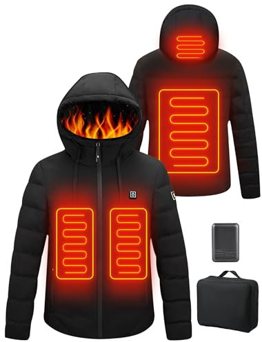 Qdreclod Veste Chauffante à Capuche,Veste Chaude avec 3 Niveaux de Chauffage,Hommes Femmes Hiver Manteaux Imperméable Coupe-Vent en extérieur Ski,Noir