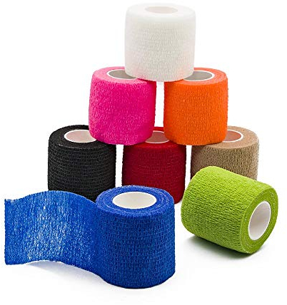 QiGui 8 Stück Selbsthaftende Cohesive Bandage 5cm X 4.5m Pflasterverband Fingerpflaster Haftbandage Verband Fixierverband Elastische Binde Für Finger, Hand, Zehen Und Füße 8 Farben