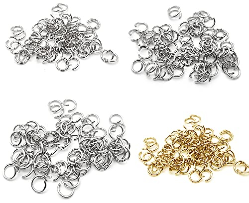 400 Stück Sprungringe, 1,2 mm x 8 mm/9 mm/10 mm, offene Ringe, Jump für Halskette, Armband, Ohrring, Jump-Ringe, für Basteln, Schmuckherstellung (Silber und Gold)