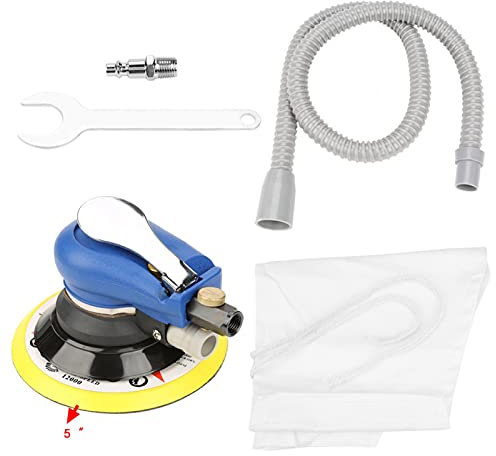 Poliermaschine, Luftpoliermaschine, 5-Zoll-/6-Zoll-Rundschleifer-Staubsauger Pneumatische Poliermaschine + Vakuumrohr + Aufbewahrungsbeutel(5in)