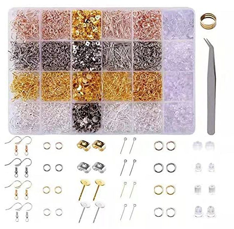 3600PCS Kit para Hacer Pendientes Accesorios de pendiente para principiantes de bricolaje, incluyen Ganchos para Pendientes, Respaldos para Pendientes, Anillos de Salto, pinzas y abridor de anillos