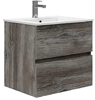 Baikal Mueble de Baño Dos cajones, suspendido a la Pared con Lavabo. Melamina 16. Mueble montado. Mueble de 50cm Vintage Sin Espejo