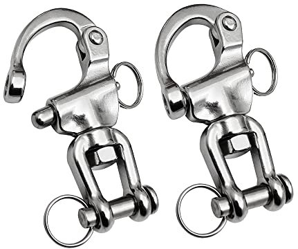 Necmetu Schnappschäkel Segelhalyard, 316 Edelstahl, Drehgelenk, Schnellverschluss, Karabinerhaken für Segeln, Takelagen, Schäkel (6,4 cm, 2 Stück)
