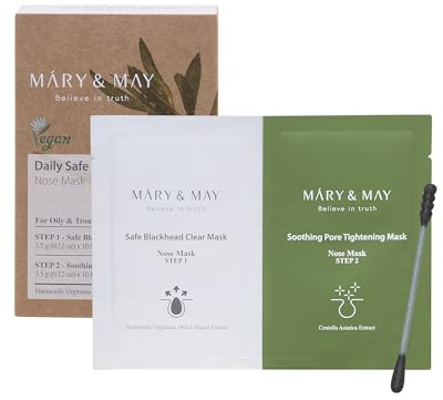 Mary&May Daily Safe Blackhead Clear Nose Mask - 2-Step Deep Pore Cleansing, Soothing and Tightening - Instant Pore Unclogging Nose Strips - Oil Free, Non Comedogenic Use 10 Pack