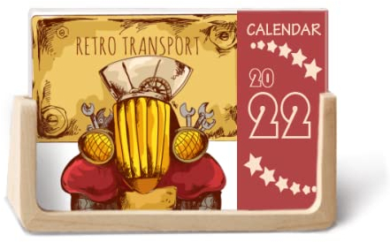 Tischkalender 2022, Cartoon, Retro, Vintage, Auto, Transport, Großbritannien, 12 Monate