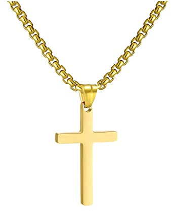 RWQIAN Kreuzkette Herren Kreuz kette Gold 18 Edelstahl Jungen Anhänger Kreuz Halskette Schmuck für Damen