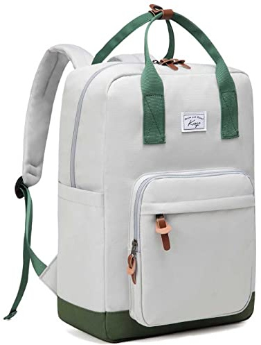 Kasgo Rucksack Herren Damen, Schulrucksack Wasserabweisend Leichte 15,6 Zoll Laptop Schultasche für Jungen Lässiger Teenager College Reisen Business Arbeit Grau und Grün