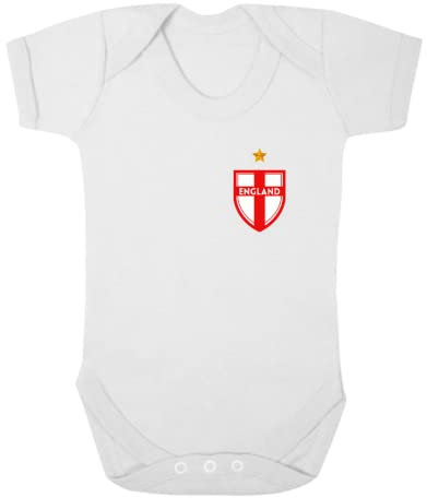 Second Ave England Badge Football Euros World Cup Baby Grow White Shortsleeve Babygrow Kit