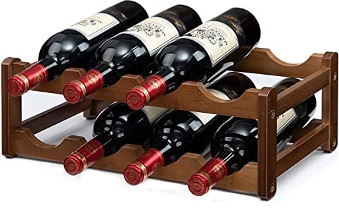 ZHAOMIMI Casier à Vin Range Bouteilles Horizontal, 2 étages 8 Bouteilles en Bois Bambou Etagère à Bouteilles de vin Dimensions 42x24x15 cm