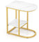 COSTWAY C Shaped Side Table, Modern Faux Marble/Industrial Nightstand Bedside End Table with Storage Shelf, 2-Tier Metal Frame Overbed Snack Sofa Tables for Living Room Bedroom (White+Gold)