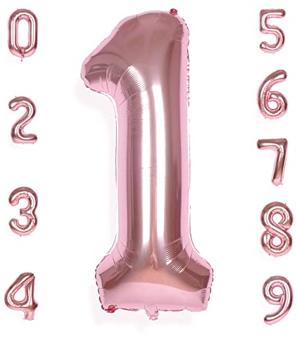 AULE Luftballon Zahl 1 Rosegold: XXL 101 cm Zahlen Folienballon Geburtstag Rose Gold 1 Jahre Helium Ballon Roségold Kinder Junge Mädchen Zahlenballon für Babyparty Jubiläum Deko