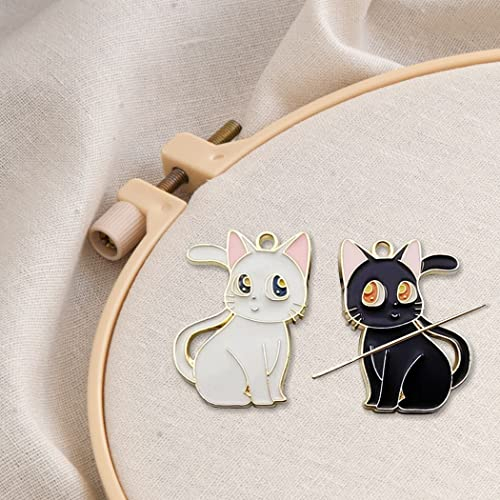 Schöne Katzennadelfinder, magnetisch für Kreuzstich, schwarz-weiße Katzennadelhalter zum Basteln und Handarbeiten, 2 Stück