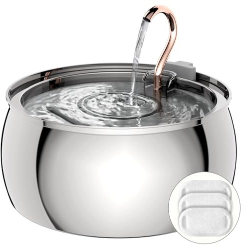 Tomxcute Fontaine à Eau Automatique en Acier Inoxydable pour Chat, 4 l, Distributeur d'eau pour Chien, Pompe Ultra silencieuse et 3 filtres de Rechange et pour Chats, Chiens, Plusieurs Animaux de