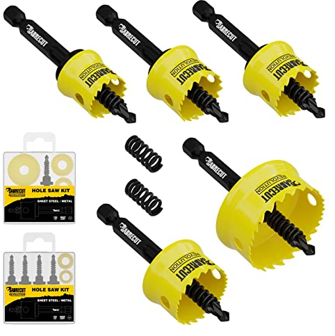 5 scies cloches SabreCut HSMK5A 16mm 20mm 22mm 25mm 32mm haute performance pour tôle d'acier à paroi fine avec corps en acier et arbre en cobalt HSS M42 avec profil de dent progressif pour le bois