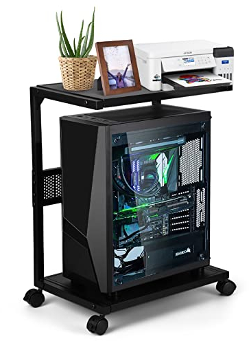 Whchiy PC Ständer Eisen Computer Ständer 2 Schicht CPU Ständer mit Rollen für Schreibtisch (C-Stil Kleine)