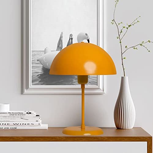 bamyum Lipeo Tischlampe Mit Kabel Tischleuchte Kabelschalter Ø26 cm, Pilz Lampe Metall, Vintage Pilzlampen E27 Wohnzimmer, Nachttischlampe Seitenlampe Dunkelgelb