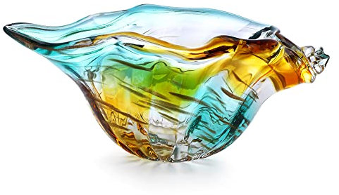 9inch Blown Glass Shell Vase,Handmade Seashell Potpourri Holder Art Glass Conch Seashell Figurine Collectibles Unique Conch Bowl for Home Decor Gift,Colorful