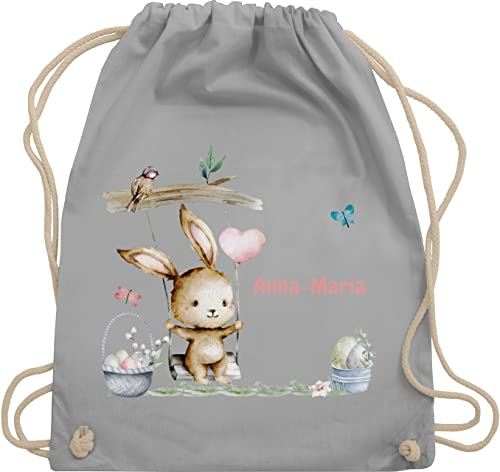 Turnbeutel Rucksack - Ostergeschenke Ostern - Hase Süß Kinder personalisiert I Osterhase - Unisize - Hellgrau - stoffbeutel name kindergarten osterhasentasche oster bunny sportbeutel