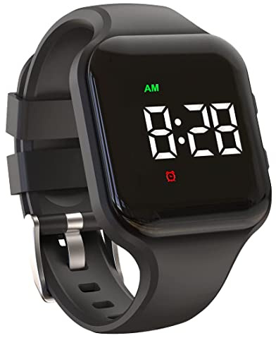 e-vibra Orologio sveglia vibrante impermeabile ricaricabile 15 sveglia promemoria orologio vasino allenamento con schermo di blocco, Quadrato nero, Minimalista