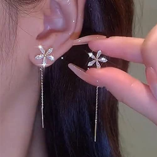 TseenYi Kristall Blume Einfädler Ohrringe Gold Blume Lange Baumeln Ohrringe Lange Quaste Kette Einfädler Ohrringe Cz Blume Ohrstecker Ohrring Lange Durchziehen Ohrringe Schmuck Für Frauen Und Mädchen