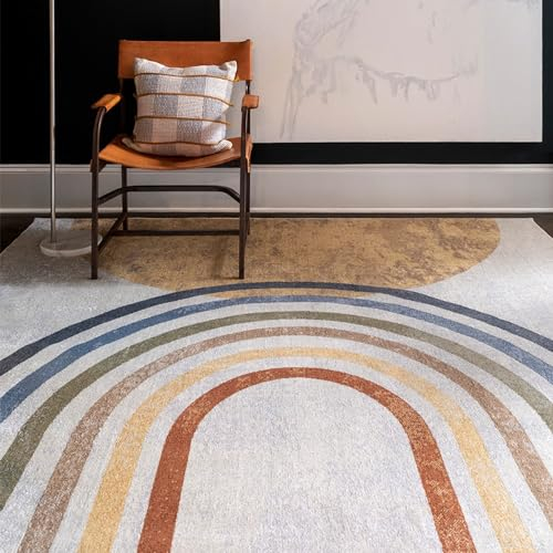 Surya Asuncion Tappeto Vintage Lavabile in Lavatrice Tappeto salotto per Soggiorno, Cucina, Esterni, Corridoio, Stile Tradizionale Classico, Ampio a Trama Piatta, 120x170cm Avorio, Grigio, Giallo