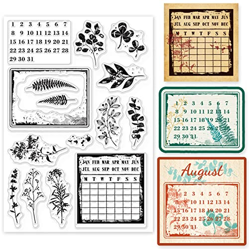 GLOBLELAND Pflanzen Kalender Transparente Silikonstempel Vintage Hintergrund Klare Stamps Retro Plan Silikonstempel Für Kartengestaltung DIY Prägung Journaling