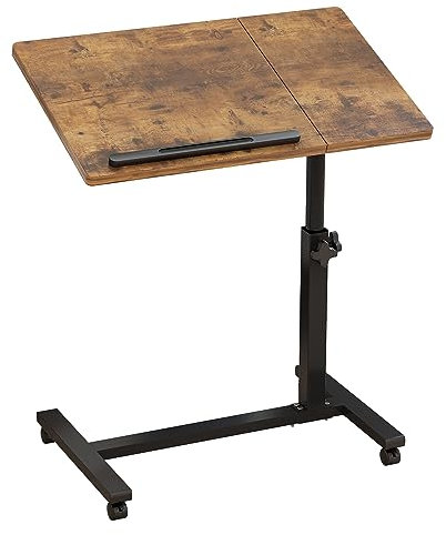 TigerDad Overbed Comodino Scrivania Mobile Rotolante Supporto per Laptop Tilting Overbed Tavolo con Ruote Regolabile in Altezza Vassoio Tavolo per Laptop Letto Divano Tavolino Laterale Marrone