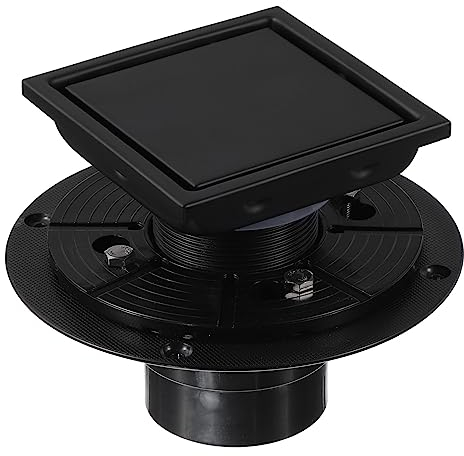 sourcing map 4 Zoll Quadratischer Duschablauf 304 Edelstahl Bodenablauf mit Flansch für Badezimmer, Küche, Garage, Dusche, Pool und Waschbecken, Mattschwarz