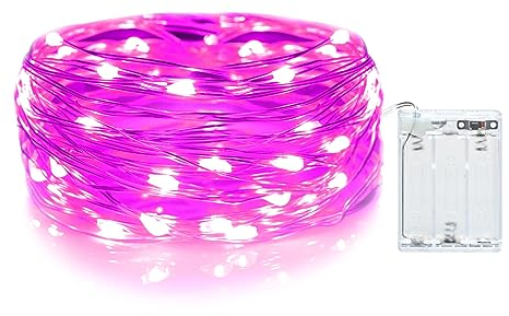Gcstnn 30er LED Lichterkette, 3M/9,8Ft Micro LED mit Timer (6 Stunden AN | 18 Stunden AUS) wird mit Batterie betrieben für Zimmer,Terrasse,Halloween,Weihnachten,Innen/Außen Dekoration| Rosa