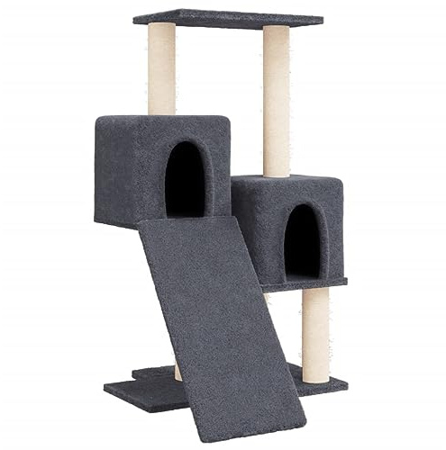 vidaXL Kratzbaum, Katzenbaum mit Sisal Kratzsäulen 2 Katzenhöhlen, Katzenkratzbaum Kletterbaum mit weichem Plüsch, Kletterturm Katzenmöbel, Dunkelgrau