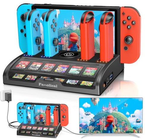 Fenolical Switch Dock Station for Nintendo Switch/OLED, 4K/1080P HDMI TV Adapter with 12 Game Slots