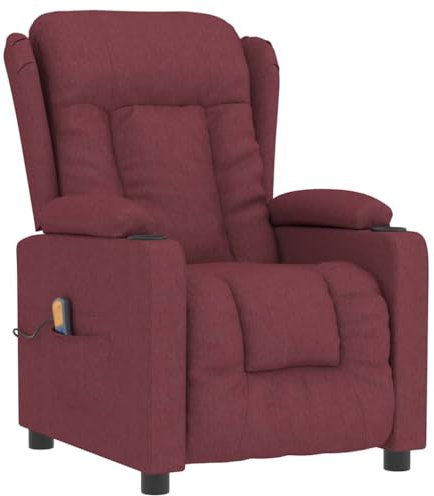 vidaXL Massagesessel, Verstellbar Sessel mit Heizung, Relaxsessel mit Liegefunktion Vibrationsfunktion, Fernsehsessel Liegesessel, Weinrot Stoff
