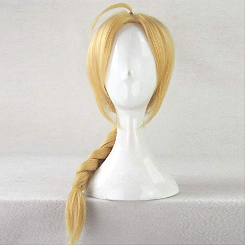 WHBHD Anime Coer Wig. Fullmetal Alchemist Edward Elric 55cm mittel Langer Long gerade Braid gestaltete synthetische Cosplay- Perücken Anime-Kostüm-Party-Perücke+Perücke-Kappe