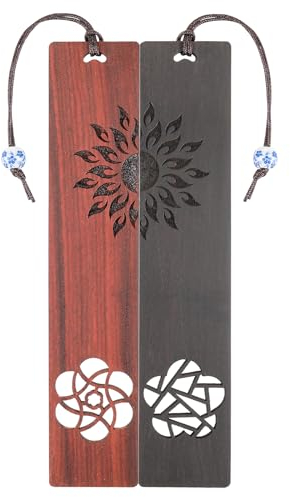 Amaxiu Vintage Holz Lesezeichen, 2 Pcs hölzerne Lesezeichen mit Anhänger hohlen Handwerk Seite Marker Buch Marke Geschenk für Buchliebhaber Frauen Männer Geburtstag (d)