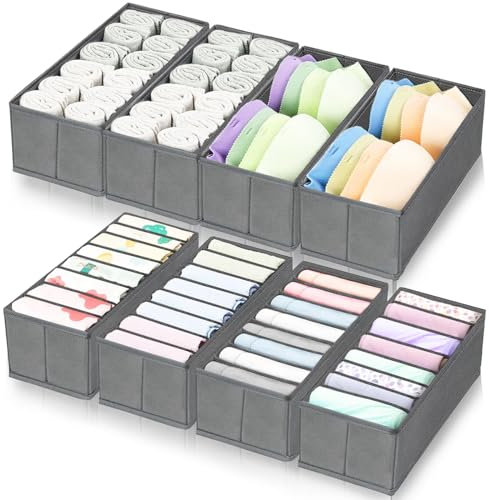 homyfort Kommoden-Organizer und Aufbewahrungsbehälter für Kleidung, große Schubladen, Organizer für Babykleidung, T-Shirts, BHs, Unterwäsche, Socken, 8 Stück (grau)