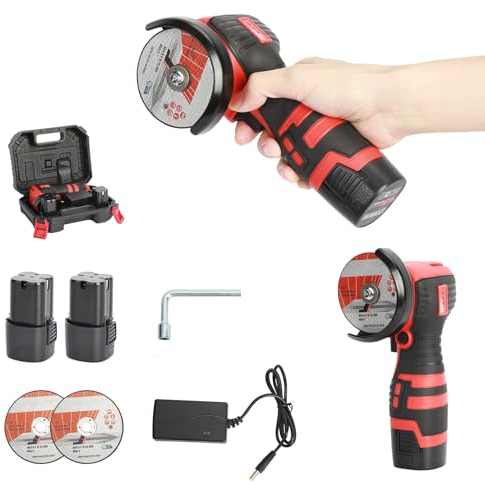 Mini amoladora angular, amoladora angular profesional con batería, 18 V, 550 W, con 2 baterías (1500 mAh), lijadora de corte, batería flexible, adecuada para cortar y pulir madera, piedra, acero