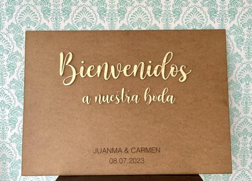 Cartel de madera y espejo dorado «Bienvenidos a nuestra boda» Cartel boda - cartel bienvenida boda personalizado - cartel personalizado - boda - detalles boda - regalo boda - cartel bienvenida