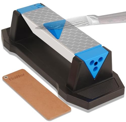 Dowox Kit di pietra diamantata per affilare i coltelli, 3 grana laterale 400/1000/8000, pietra per affilare i coltelli, pietra diamantata e ceramica di alta qualità con coramella in pelle e guida