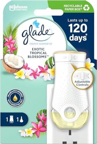 Glade Plug in Air Freshener Holder and Refill, Electric Scented Oil Room Air Freshener, Tropical Blossoms, Starter Kit, (1 x Holder and 1 x 20 ml Refill)