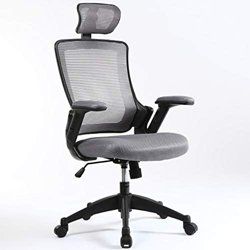 Bürostuhl, Schreibtischstuhl, Netzrücken, ergonomischer Bürostuhl, drehbarer Schreibtischstuhl mit verstellbarer Kopfstütze, Sitzhöhe, Neigungsspannung und Lordosenstütze, 3 Farben (Farbe: Grau)