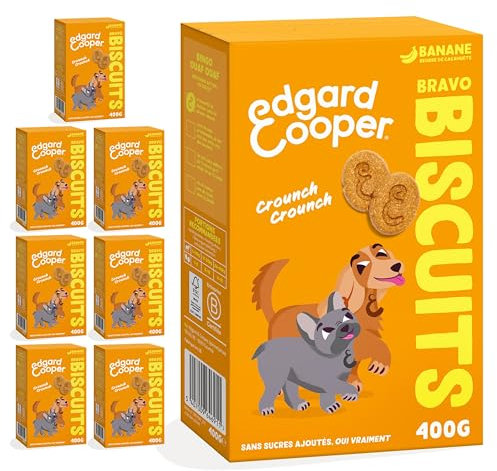 Edgard & Cooper Friandises Pour Chien, (Banane, 400g x 7), Biscuits Bravo, Biscuits Pour Chien, Alimentation à base de plantes, Fruits, légumes et herbes aromatiques, Vrais ingrédients pour chiens