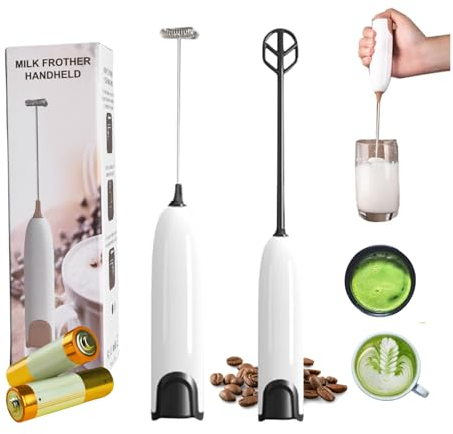 Mousseur à lait électrique | Fouet mousseur à lait portable pour Matcha, Cappuccino, Latte, Smoothie | 2 fouets multi-usages | 2 piles incluses
