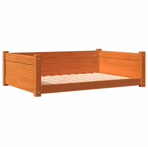 vidaXL Hundebett, Hundesofa mit Seitenwänden, Hundecouch mit schlichten rechteckigen Design, Welpenbett Haustiersofa, Wachsbraun Massivholz Kiefer