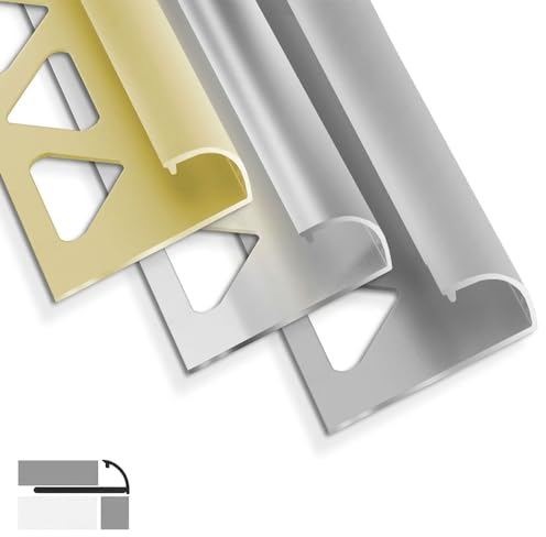 casa pura Fliesenprofil aus Alu 1 Stück, Fliesenschiene Viertelkreisprofil für Fliesen 2,5 m Länge, Fliesenabschlussleiste Eckprofil - Winkelprofil zum Kantenschutz (Silber - Hochglanz, C-Form, 6mm)