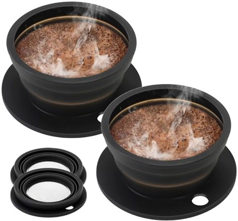 DOFQQG Paperless Collapsible Pour Over Coffee Dripper, Travel Pour Over Coffee Maker Camping, Travel Pour Over Coffee Kit, Camping Pour Over Coffee Single Cup, 2-Packs, Black