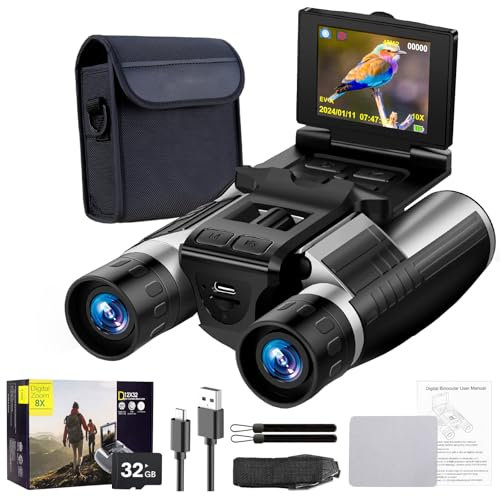 Binocolo digitale LCD da 2,4 pollici con fotocamera per adulti, 12 x 32 48 MP 2.5 K Video Photo Recoder per bird watching, caccia, concerti e giochi sportivi, 32 G