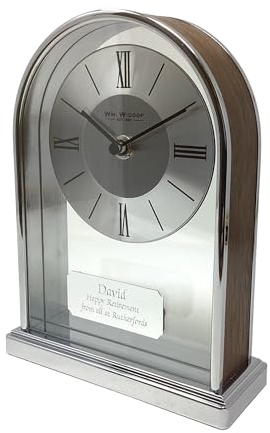 Personalised Dome Shaped Chrome & Wood Mantel Clock - Engraved Birthday Retirement Grandparents New Home Gift