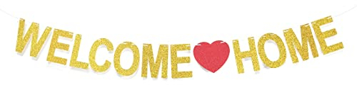 AINIUNIU Herzlich Willkommen Girlande, Willkommen Zuhause Banner, für Familie Party Einzug Dekoration, Herzlich Willkommen Baby Welcome to Home für Freund Verwandte Baby Gesundheit (Gold)