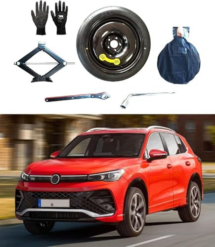 Kit Ruotino di Scorta 19 compatibile con Volkswagen Tiguan con Cric, Chiave, Guanti e Sacca